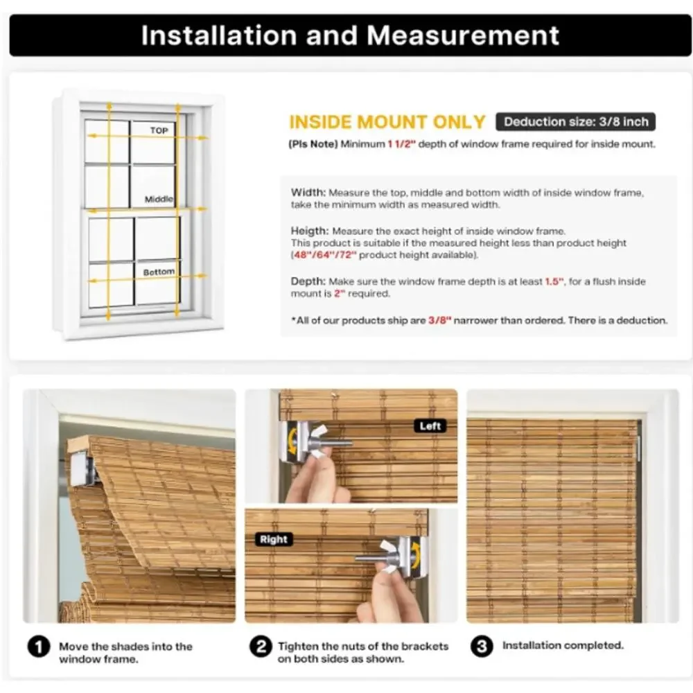 LazBlinds No-Drill Cordless Roman Shade - Light Filtering Natural Wood